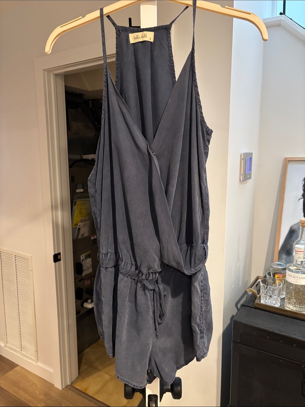 Bella Dahl slate gray sleeveless wrap romper